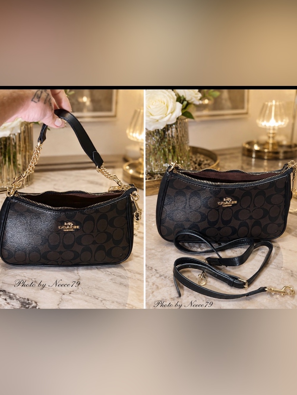 Coach Black Leather Crossbody with Gold Hardware Detail